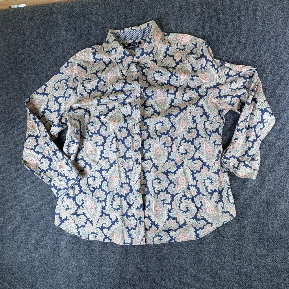 Chaps Shirt Womens 3X Multicolor Paisley Cotton Casual Button Front No Iron